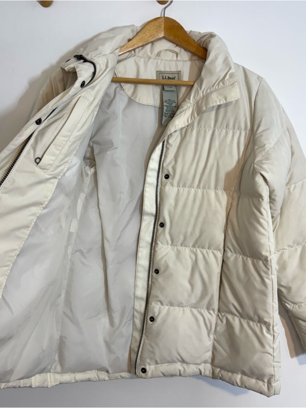 L.L.Bean Cream Down Puffer Jacket Women’s Small Quilted Coat Full Zip Gorpcore - Picture 6 of 11